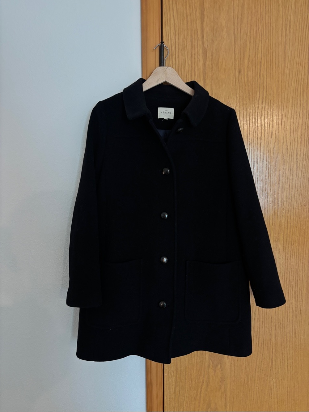 Sezane Black Wool Pea Coat
